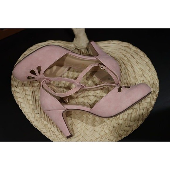 Chase + Chloe Kimmy 36 Pink Retro Vintage Style Pinup Rockabilly T-Strap sz 7.5 - Picture 3 of 9